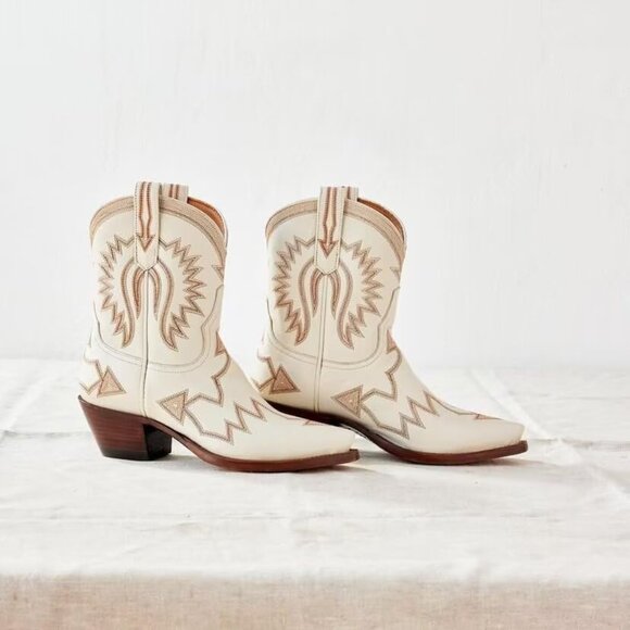 Women's Metallic Embroidered Pointed Toe Cowgirl Boots Chunky Heel Pull-On Khaki - Picture 6 of 6